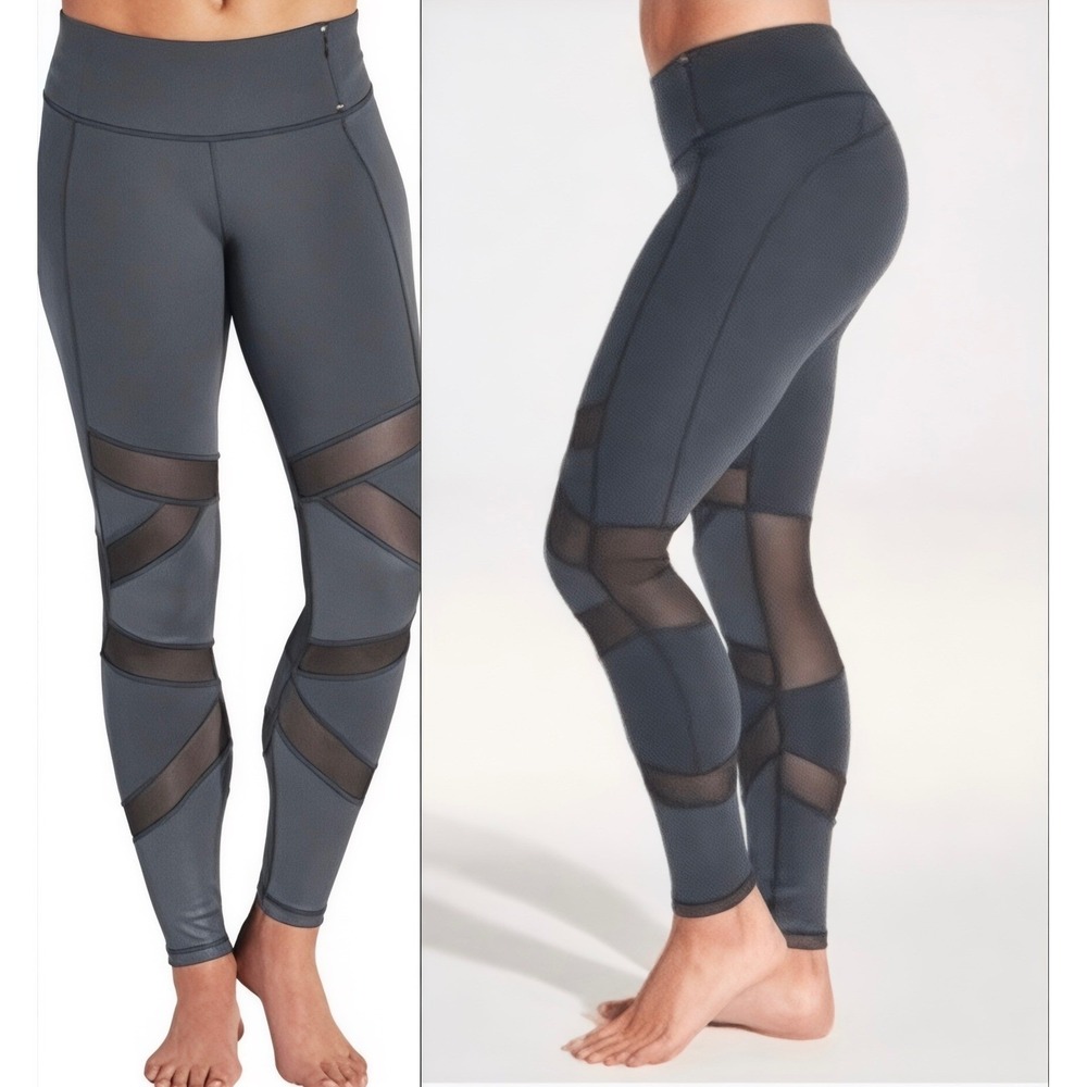 Calia Shine Textured Pieced Leggings Women XS Graphite Blue Stretch Pockets NWT